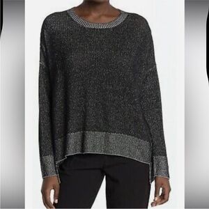 Eileen Fisher Tencel Box Sweater Ballet Neck Black/gray Texture Marled size M